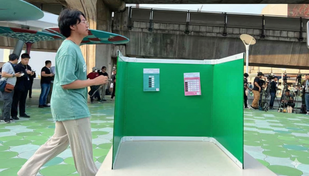 เริ่มแล้ว กิจกรรมลงประชามติจำลอง ถอดถอน กกต. สกายวอล์ก แยกปทุมวัน