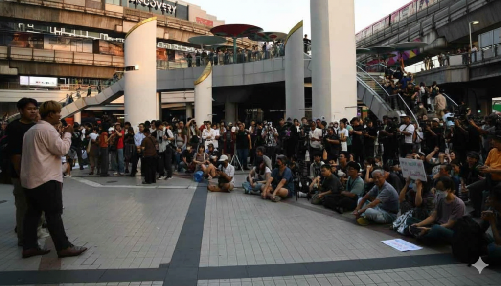 คนแห่รวมตัว ประท้วงกกต. จัดกิจกรรมกินก๋วยเตี๋ยวหกคน